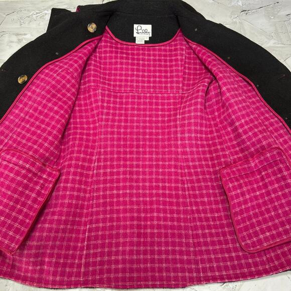 Lilly Pulitzer Wool Pea Coat SIZE Small Black Pink Lining Jacket Pockets - Picture 7 of 12